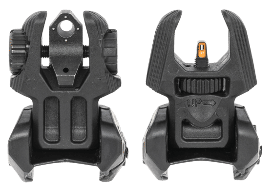 Meprolight Flip Up night sets feature a 4 dot tritium rear and a green tritium front sight with orange outline